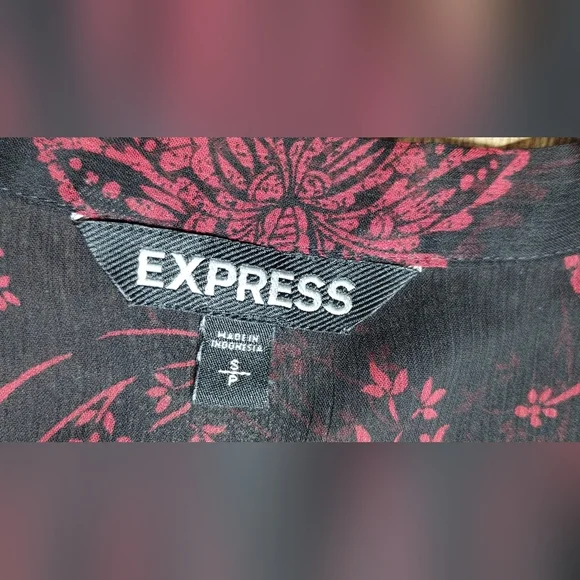 Express Black and Red Long Sleeve Blouse with Mandarin Collar - Picture 9 of 10